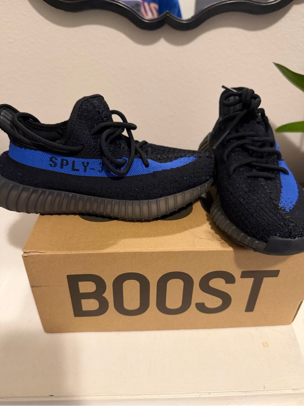 Yeezy Boost 350 V2 Black with Blue Stripe Sneakers
